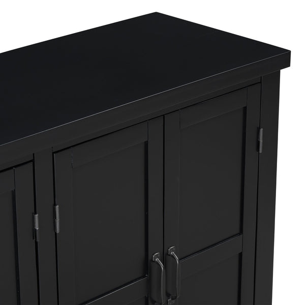 English Elm U_STYLE Mid-Century 4-Door Storage Sideboard with Adjustable Shelves, Retro Handles, Sturdy Pine Legs Black N711P218615B