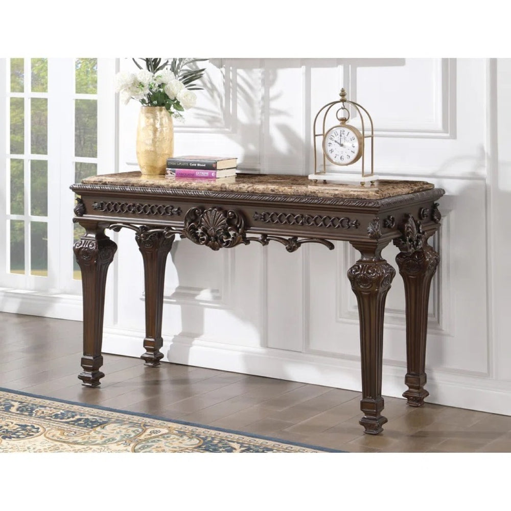 English Elm Solid Wood Hand Carved Console Table Marble Top Cherry Finish Formal Entryway Piece B011P474464