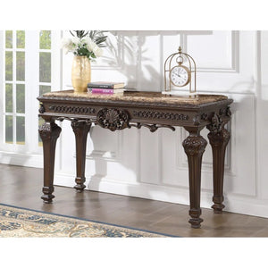 English Elm Solid Wood Hand Carved Console Table Marble Top Cherry Finish Formal Entryway Piece B011P474464