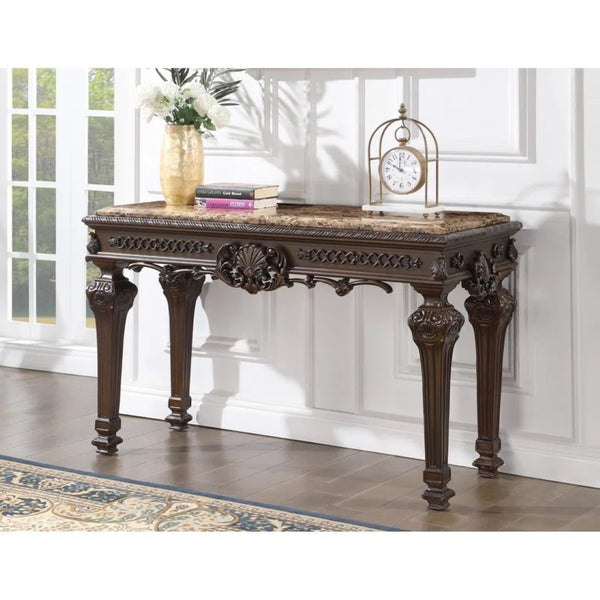 English Elm Solid Wood Hand Carved Console Table Marble Top Cherry Finish Formal Entryway Piece B011P474464