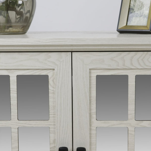 English Elm Storage Sideboard with Mirrored Acrylic Doors and Wood Grain Mdf Finish for Compact Rooms White W2899P372747
