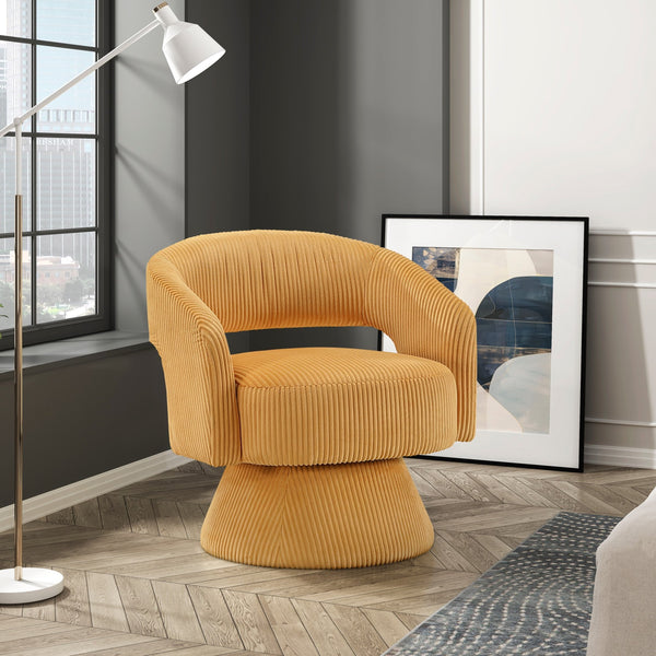 English Elm Modern Corduroy Swivel Accent Chair with Plush Textured Upholstery, 360° Rotation, Minimalist Elegance Yellow 27.75 L x 26.5 W x 19.75 H B011P256233