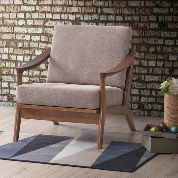 English Elm Light Brown Plush Accent Chair with Removable Cushion, Full Foam Comfort & Durable Rubberwood Frame B062S00568