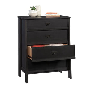 English Elm 4-Drawer Chest In Sleek Black Finish - Modern Farmhouse Storage Solution With Smooth Functionality B356P367864