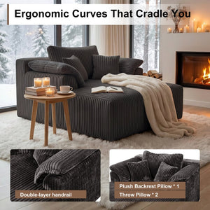 English Elm 60 Inch Oversized Corduroy Cloud Chaise Frameless Deep Seat Lounge for Living Room Antique Dark Grey W1919P499884
