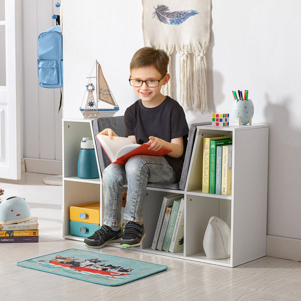 English Elm HOMCOM Kids 6-Cubby Bookcase with Padded Reading Nook, White Storage Bench for Toys & Books W2225P249823