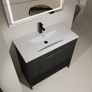 English Elm 36" Bathroom Vanity With Ceramic Sink, Soft-Close Doors, Modern Plywood Cabinet & Open Shelf Storage W1972S00020