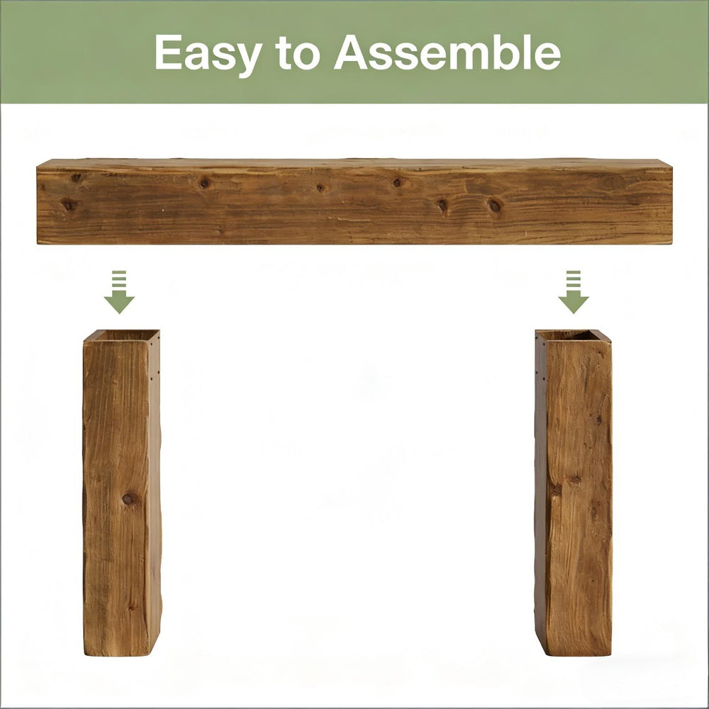 English Elm Wood Solid Fir Console Table Handcrafted Farmhouse Style for Entryway or Sofa T3971P448315