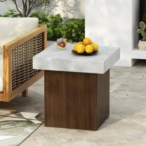 English Elm Christopher Knight Home® - Mgo Square Side Table - Antique White Faux Stone Top & Natural Faux Wood Base, No Assembly Needed N770P228824A