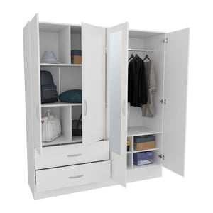English Elm Bolton 160 Armoire with Dual Mirrors, Six Adjustable Shelves, Two Drawers, Spacious White Wardrobe B200S00424