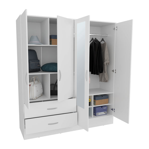 English Elm Bolton 160 Armoire with Dual Mirrors, Six Adjustable Shelves, Two Drawers, Spacious White Wardrobe B200S00424