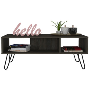 English Elm Vassel Espresso Coffee Table with Hairpin Legs, Two Open Shelves, 39" Spacious Top, Modern Brown Finish B20091996