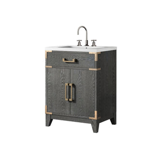 English Elm Black Oak Single Bath Vanity With Acrylic Top, Elegant Chrome Faucet, Space-Saving Design For Small Bathrooms B2731P260894