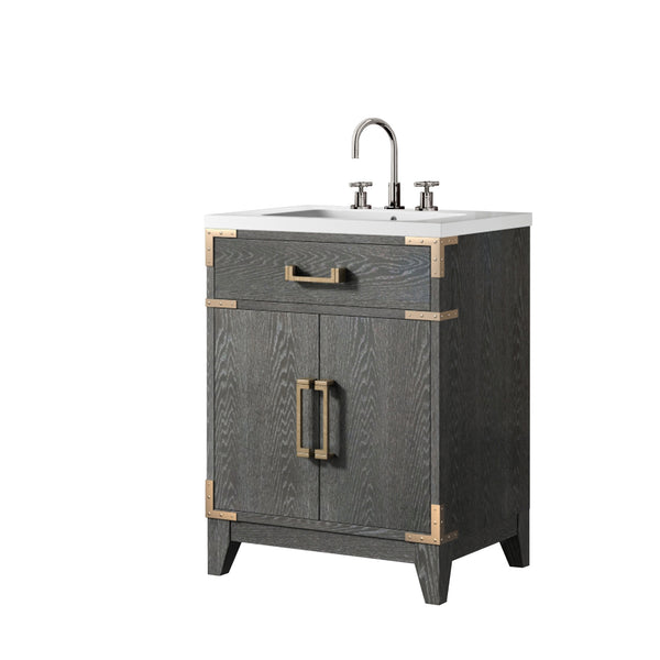 English Elm Black Oak Single Bath Vanity With Acrylic Top, Elegant Chrome Faucet, Space-Saving Design For Small Bathrooms B2731P260894