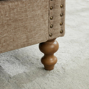 English Elm 75.2'' Chenille Upholstered Daybed Chaise with Nailhead Trim and Rubberwood Legs Taupe W3188S00057