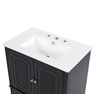 English Elm Christopher Knight Home® - 30" Bathroom Vanity with Sink Vintage Acacia Frame Ceramic Basin Soft-Close Doors & Storage Black N759P313313B