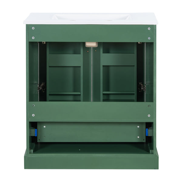 English Elm 30" Modern Bathroom Vanity with Ceramic Sink, Soft-Close Doors, Divided Drawer & Dual Door Shelves Green N729P321376F