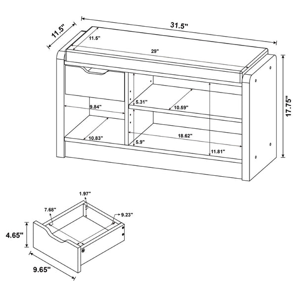 English Elm Astor Smoked Finish Entryway Bench with Drawer Open Shelving and Faux Leather Seat Oak B062P440253