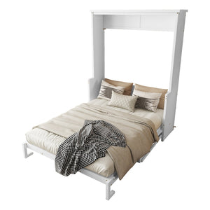 English Elm Queen Murphy Wall Bed with Integrated Desk Gas Strut Lift White Cabinet for Small Spaces White W504S00216