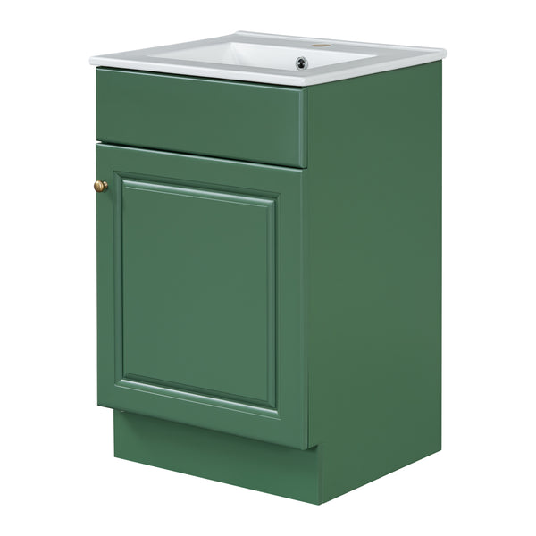 English Elm Christopher Knight Home® - 20" Bathroom Vanity with Ceramic Sink and Soft-Close Door, Gold Knob, Adjustable Shelf Storage Green N759P237946F