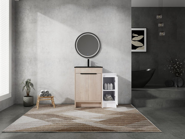 English Elm 36 Inch Freestanding Bathroom Vanity With Black Sink, Soft-Close Doors & Ample Storage Solutions W999S00303