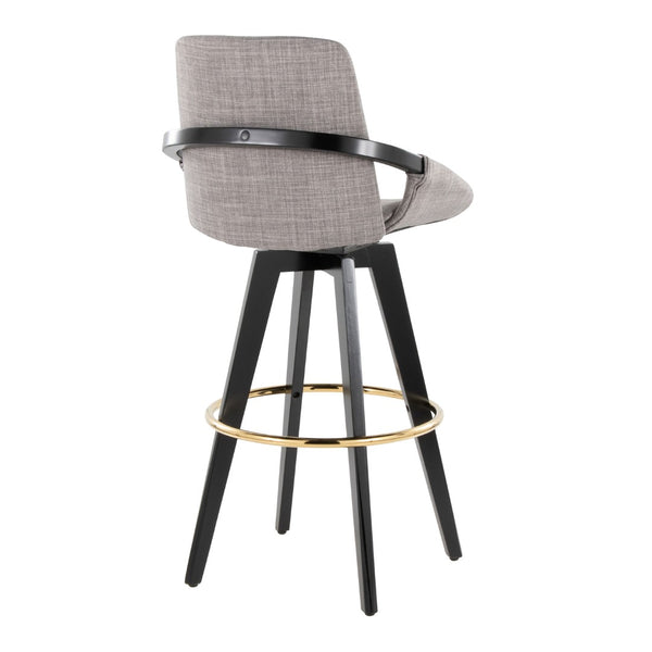 English Elm Fixed-height Swivel Barstools Upholstered Grey Fabric Black Wood Legs Kitchen Set of 2 B202S01891