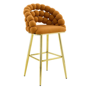 English Elm Set of 2 Sculptural Bubble Back Velvet Barstools with Glamorous Electroplated Legs Gold,Orange W3875P370838