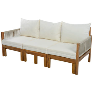 English Elm Outdoor Acacia Wood Dining Set Seats Six with Cushioned Armrest Chairs for Patio Beige,Natural Wood N719Z000220A