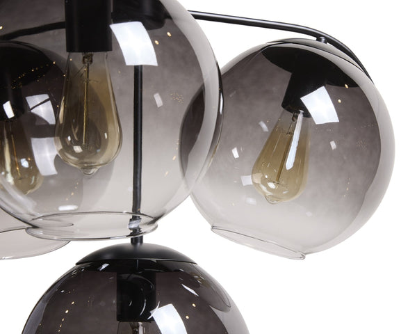 Sunpan KAMARA Chandelier - Modern Black Fixture with Clear & Grey Glass Shades for Stylish Ambiance 107925