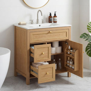 English Elm 30 Inch Fluted Freestanding Bathroom Vanity Solid Wood Soft Close Spa Style W5278S00002