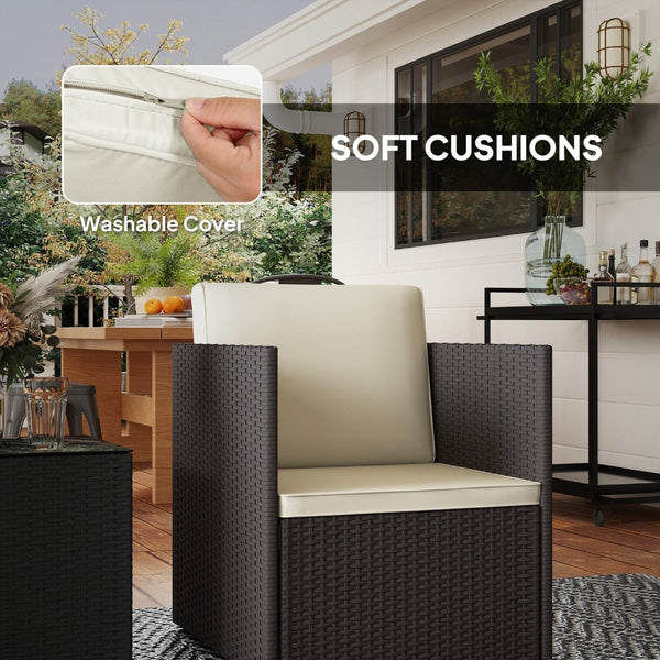 English Elm Outsunny Folding Pe Rattan Bistro Set Tempered Glass Table Cushioned Patio Chairs W2225P485627