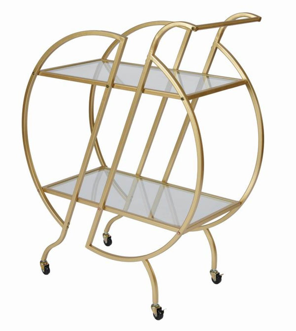 English Elm Gold Rolling Bar Cart with Mirrored Glass Shelves and Lockable Wheels for Glam Spaces W3123P480999