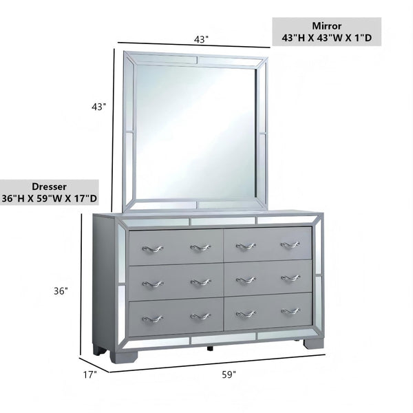 English Elm Murry Five Drawer Glam Dresser with Mirror Trim Fronts and Chrome Crystal Pulls B078P473041