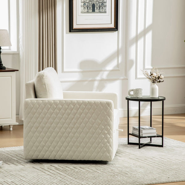 English Elm 29.5''w Chenille Swivel Club Chair with Hidden Storage Tufted Square Seat for Reading Nooks Beige W3118P419157