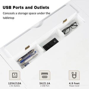 English Elm 67" White Executive Desk with Cabinet Storage Drawers and Usb Ports for Home Office N751S415499K