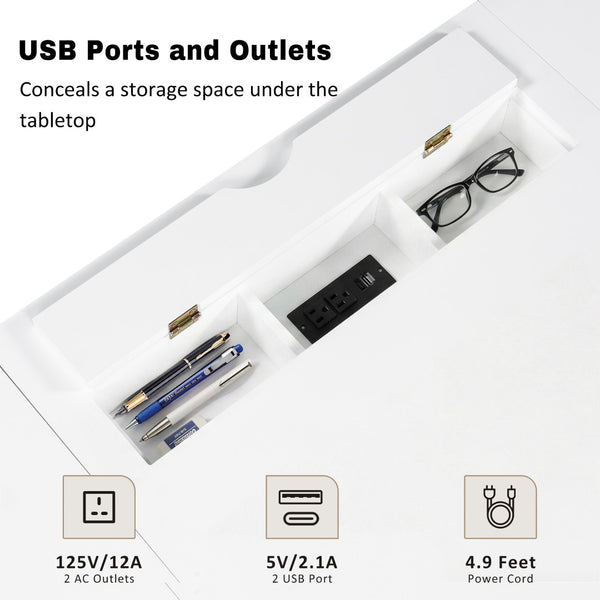 English Elm 67" White Executive Desk with Cabinet Storage Drawers and Usb Ports for Home Office N751S415499K