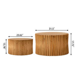 English Elm Vintage Round Nesting Coffee Tables Set of 2 — Textured Cylindrical Wood Accent Tables, Sturdy 110lb Capacity, No-Assembly Natural W757P264677
