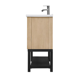 English Elm 36" Freestanding Bathroom Vanity with White Ceramic Sink, Adjustable Feet, Metal Hinges, Shelf Natural W688P224379