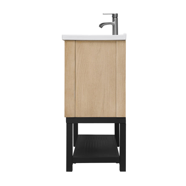 English Elm 36" Freestanding Bathroom Vanity with White Ceramic Sink, Adjustable Feet, Metal Hinges, Shelf Natural W688P224379