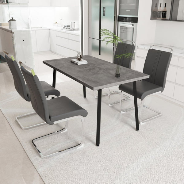 English Elm 55.12-70.87" Extendable Industrial Dining Set Faux Leather Chairs Mdf Top Seats Six Grey W2189S00908