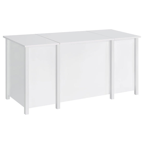 English Elm Rayna White High Gloss Lift-Top 60" Office Desk with 4 Easy-Glide Drawers & Brushed Zinc Hardware B062P351422