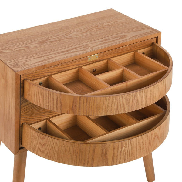 English Elm Rotating Rattan Nightstand Push Open Hidden Storage Mid Century Wood Leg Bedside Natural N761P288451M
