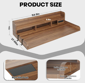 English Elm 2-tier Walnut Laundry Topper with Built-in Power Outlet Folding Surface and Storage W2641P446839