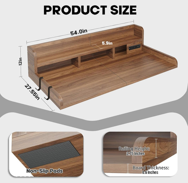 English Elm 2-tier Walnut Laundry Topper with Built-in Power Outlet Folding Surface and Storage W2641P446839