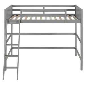 English Elm Loft Bed with Built-in Slide Solid Pine Twin Frame for Kids Bedroom Play Gray N708P360090E