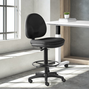 OSP Home Furnishings Sculptured Ergonomic Drafting Chair with Pneumatic Lift Upholstered Seat Lumbar Back Black DC550-231