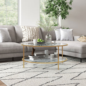 English Elm Homcom 36" Round Side Table With 2-Tier Glass Shelves And Gold Steel Frame For Stylish Living Spaces W2225P217454