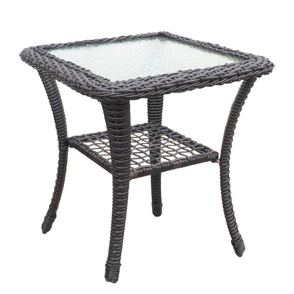 English Elm 3 Piece Outdoor Wicker Swivel Rocker Bistro Set with Tempered Glass Top Side Table Navy Blue W2749P185909