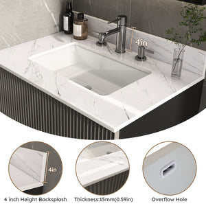 English Elm 31 Inch Marble Vanity Top - Bianco Carrara Venato - Durable Sintered Stone With Undermount Sink & Backsplash W2700P194073