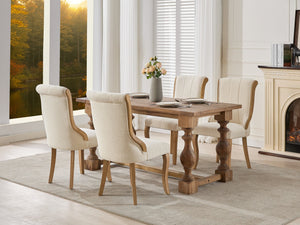 English Elm Snow Velvet dining chair with mid-century curved wood trim, plush foam support, sturdy solid wood craftsmanship and sculpted legs for elegant dining and lounge seating Beige W1143P332691